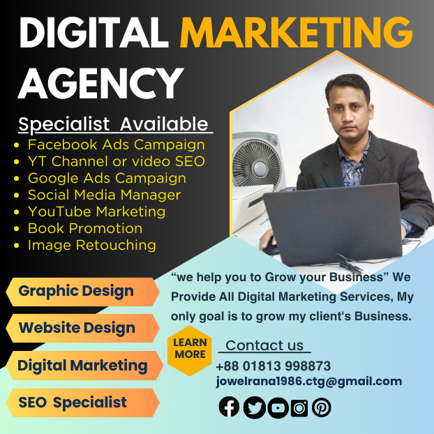 I'm (jewel web expert BD) Digital Marketer I am a professional web designer, jewel web expert BD I help you with website design that will match your business.